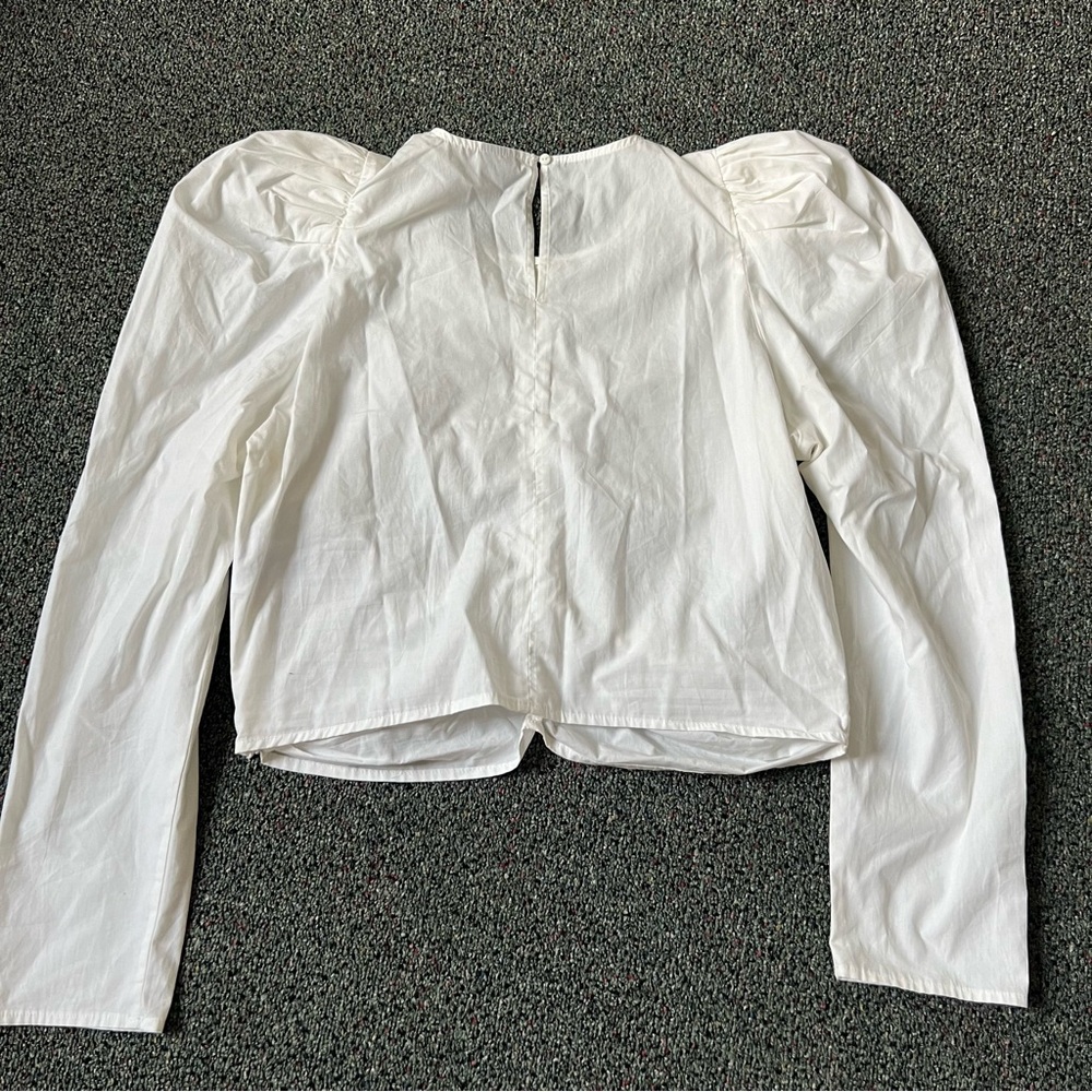 White Puff Long-Sleeve Ruched Detail Corset Modest Cute Blouse Shirt Top Sz M-L - Picture 11 of 15